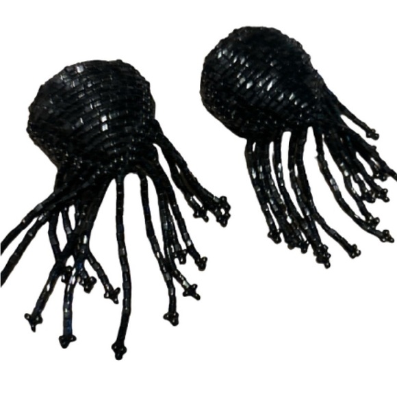 2:$30 Rare Black Beaded Tassel Earrings - Picture 3 of 5